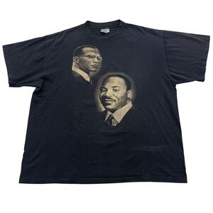 Tee Jays Graphic T-Shirt Mens XXL Black MLK Malcolm X Vintage Single Stitch USA